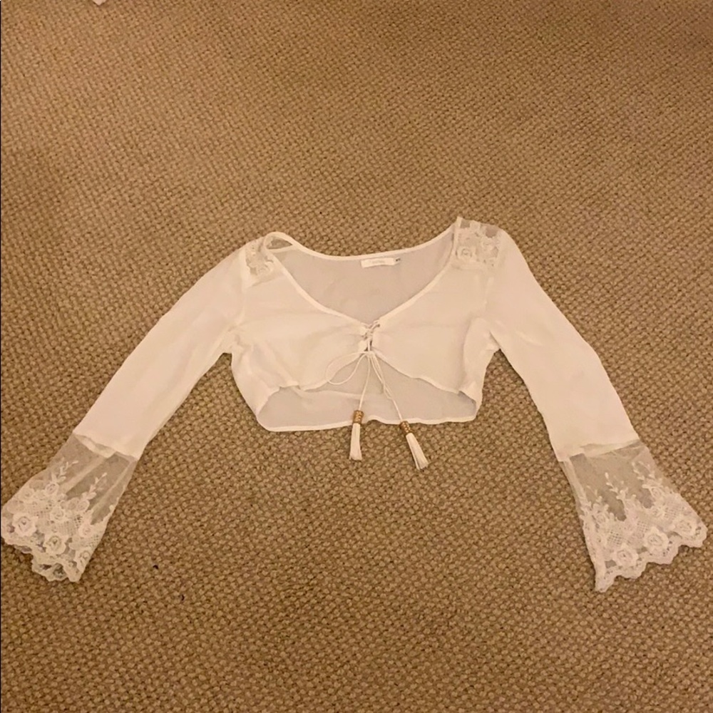 LF Cropped Lace Up Long Sleeve Top